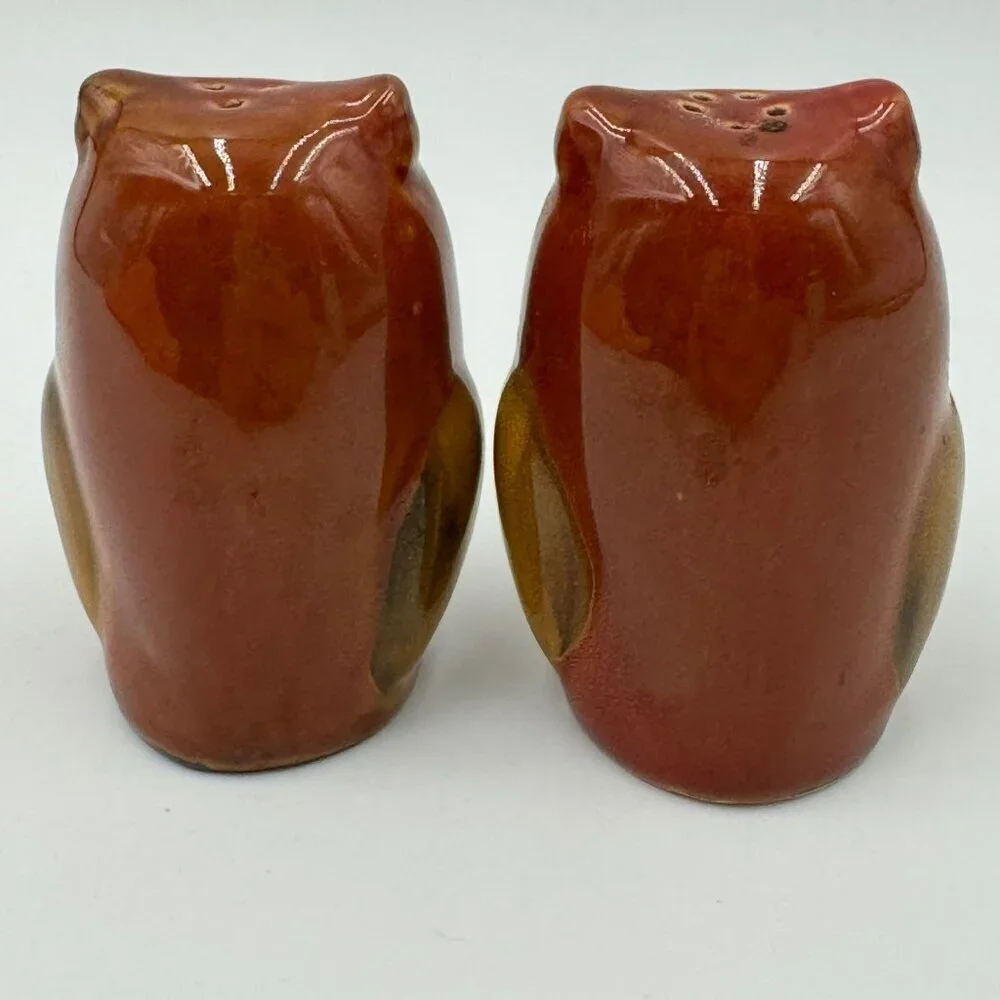 Vintage Ceramic Owl Salt & Pepper Shakers Brown & Beige Retro Pottery